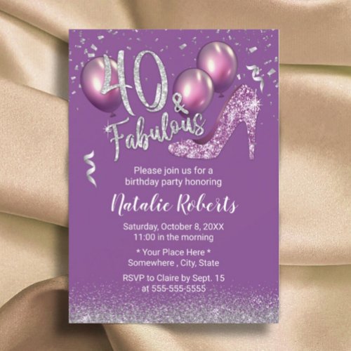 Girl 40th Birthday Modern Purple Fabulous 40 Invitation