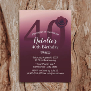 Girl 40th Birthday Party Elegant Burgundy Ombre Invitation