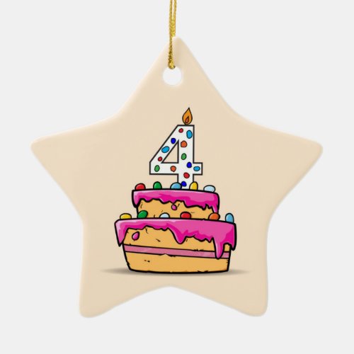 Girl 4th Birthday 4 on Sweet Pink Cake Ceramic Ornament