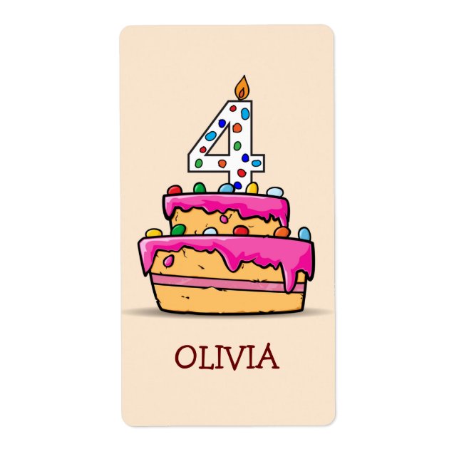 Girl 4th Birthday, 4 on Sweet Pink Cake Label (Front)