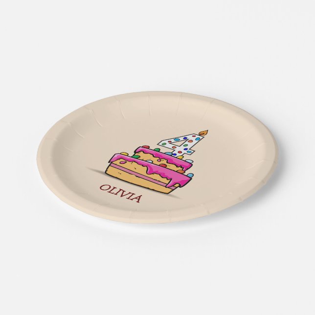 Girl 4th Birthday, 4 on Sweet Pink Cake Paper Plates (Angled)