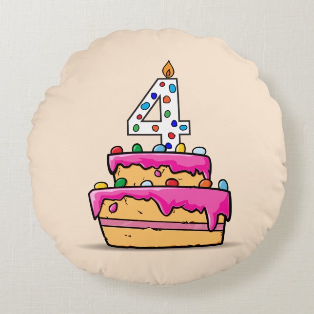 Girl 4th Birthday, 4 on Sweet Pink Cake Round Pillow (Front)