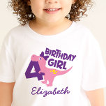 Girl 4th Birthday Dinosaur Personalized T-shirt at Zazzle