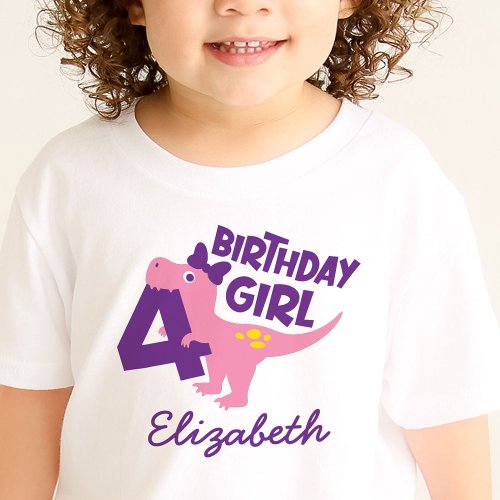 Girl 4th Birthday Dinosaur Personalized T_Shirt