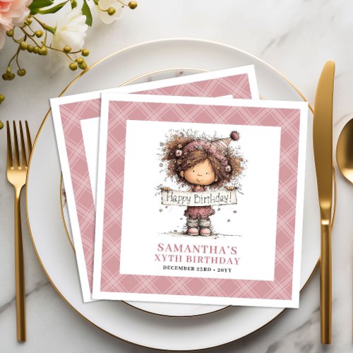 Girl 4th Birthday Party Quirky Whimsical Pink Paper Dinner Napkins