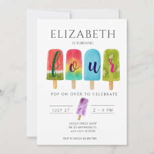 Girl 4th Birthday Popsicle Summer Party Invitation