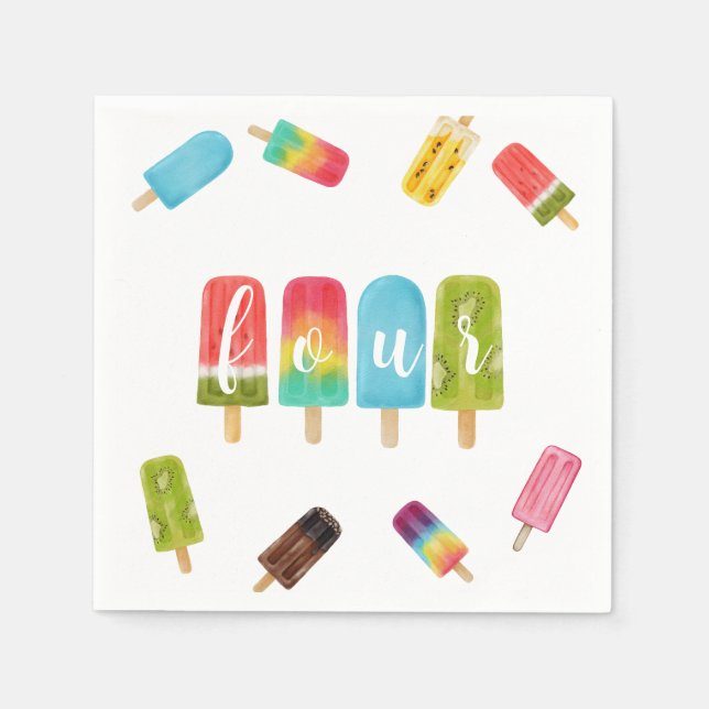 Girl 4th Birthday Popsicle Summer Party Napkins (Front)