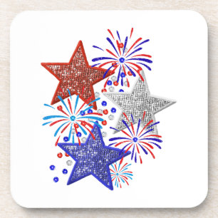 Girl 4th of July Women Red White Blue Star America Beverage Coaster