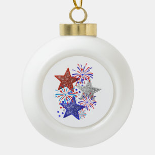 Girl 4th of July Women Red White Blue Star America Ceramic Ball Christmas Ornament