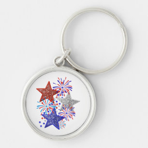 Girl 4th of July Women Red White Blue Star America Keychain