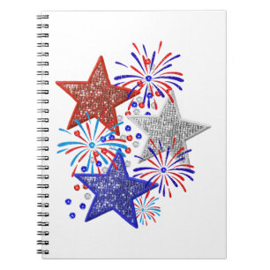 Girl 4th of July Women Red White Blue Star America Notebook