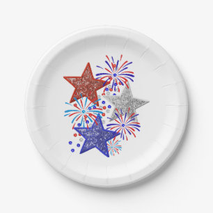 Girl 4th of July Women Red White Blue Star America Paper Plates