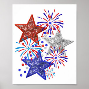 Girl 4th of July Women Red White Blue Star America Poster