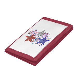 Girl 4th of July Women Red White Blue Star America Trifold Wallet