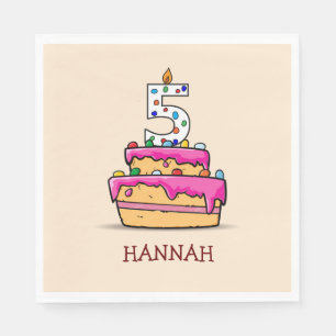 Girl 5th Birthday, 5 on Sweet Pink Cake Napkins