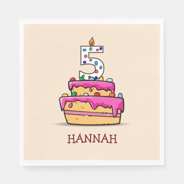 Girl 5th Birthday, 5 on Sweet Pink Cake Napkins (Front)
