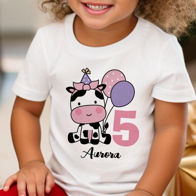 Girl 5th Birthday Cow Balloons Personalized Baby T-Shirt (Creator Uploaded)
