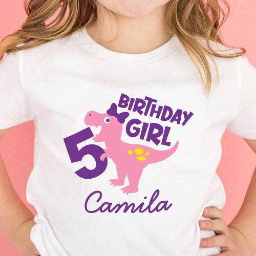 Girl 5th Birthday Dinosaur Personalized T_Shirt