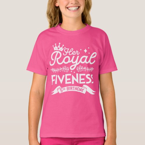 Girl 5th Birthday Her Royal Fiveness 5 Year Old T_Shirt