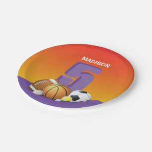 Girl 5th Birthday Sports Balls Paper Plates