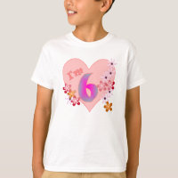 Girl 6th birthday pink heart and flowers
