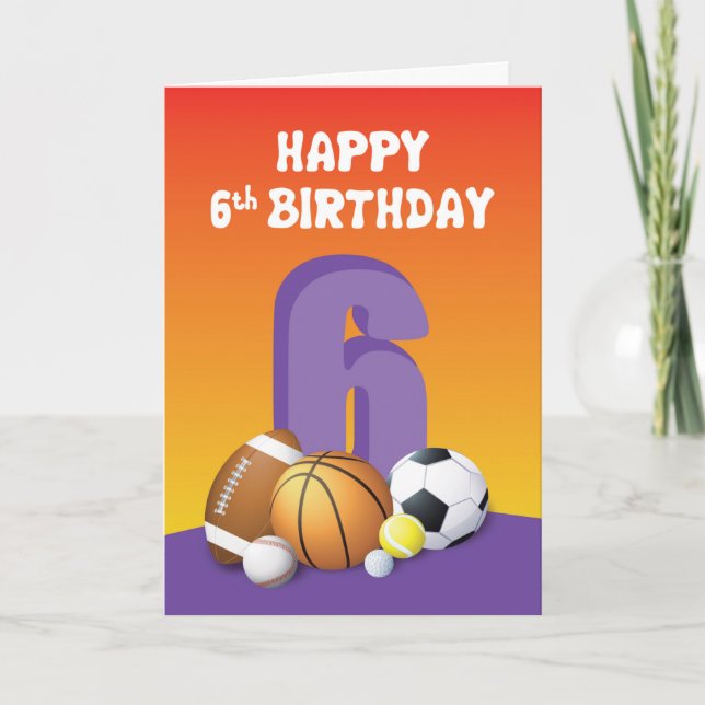 Girl 6th Birthday Sports Balls Card (Front)