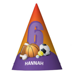Girl 6th Birthday Sports Balls Party Hat