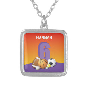 Girl 6th Birthday Sports Balls Silver Plated Necklace