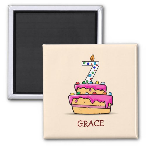 Girl 7th Birthday 7 on Sweet Pink Cake Magnet