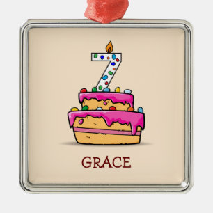 Girl 7th Birthday, 7 on Sweet Pink Cake Metal Ornament
