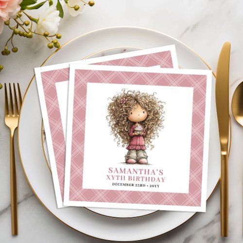 Girl 7th Birthday Party Whimsy Humor Pink Napkins
