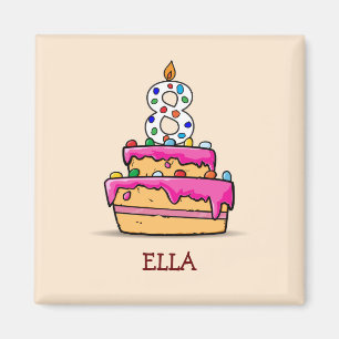Girl 8th Birthday, 8 on Sweet Pink Cake Magnet
