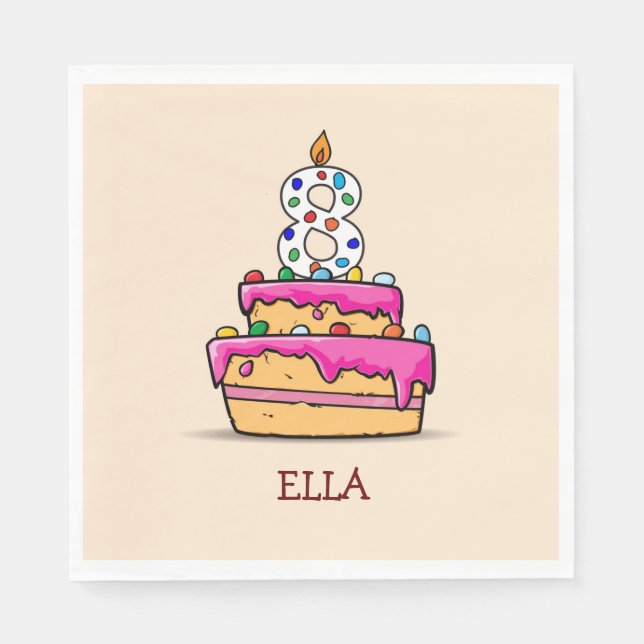 Girl 8th Birthday, 8 on Sweet Pink Cake Napkins (Front)