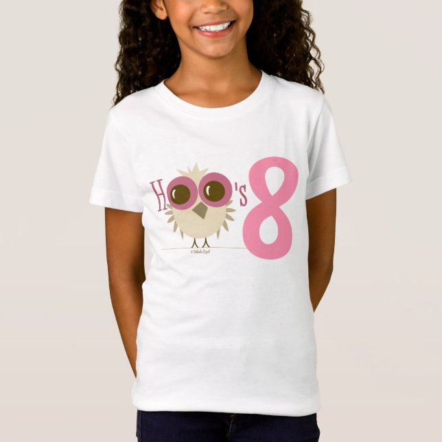 Girl 8th Birthday Party Gifts Pink Owl Age 8 T-Shirt (Front)