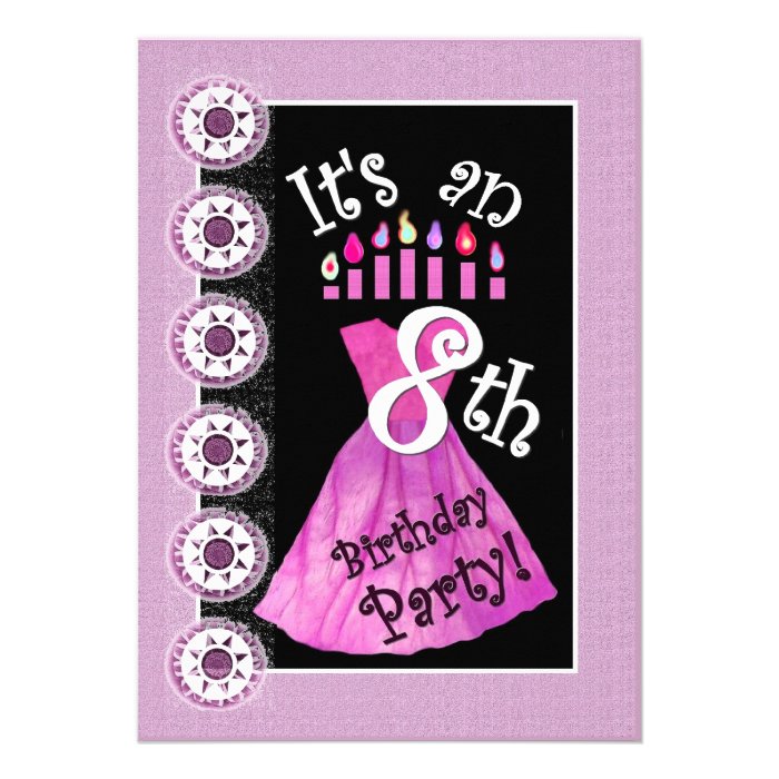 Girl 8th Birthday Party PINK Dress Template W1172 Personalized Invite