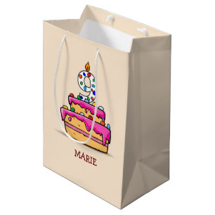 Girl 9th Birthday, 9 on Sweet Pink Cake Medium Gift Bag