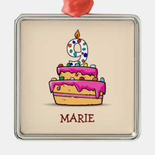 Girl 9th Birthday, 9 on Sweet Pink Cake Metal Ornament