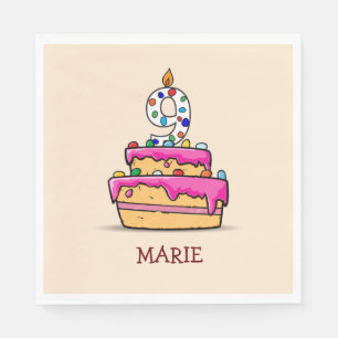 Girl 9th Birthday, 9 on Sweet Pink Cake Napkins