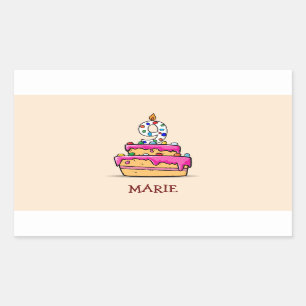 Girl 9th Birthday, 9 on Sweet Pink Cake Rectangular Sticker