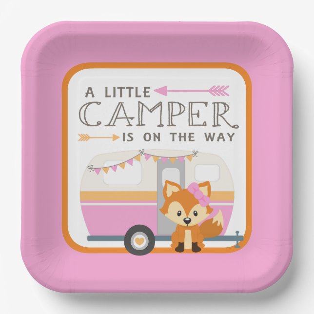 Girl A Little Camper RV Camper Baby Shower Pink Paper Plates (Front)