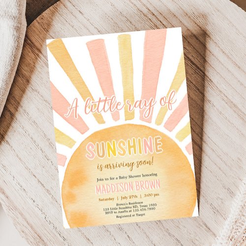Girl A Little Ray of Sunshine Baby Shower Invitation
