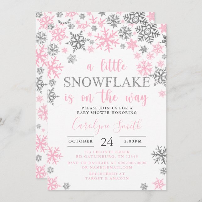 Girl A Little Snowflake Is On The Way Baby Shower  Invitation (Front/Back)