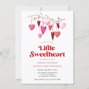 Girl A Little Sweetheart Valentine 1st Birthday  Invitation