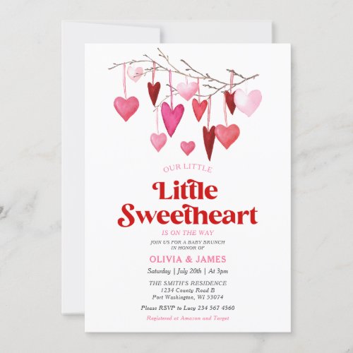 Girl A Little Sweetheart Valentine Baby Shower  Invitation