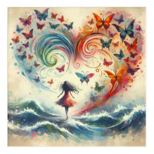Girl above ocean waves with Butterflies Acrylic Print