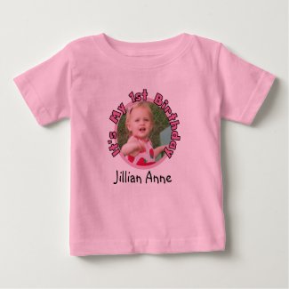 Girl Add Photo and Name 1st Birthday T-shirt