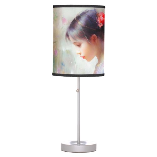 Girl admiring a flower in her hands  table lamp