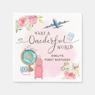 Girl Adventure ONEderful World 1st First Birthday Napkins