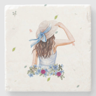 Girl Aesthetic Illustration – Chic Stonetype decor Stone Coaster