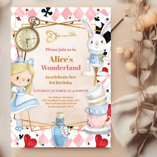 Girl Alice in Wonderland Birthday Tea  Invitation